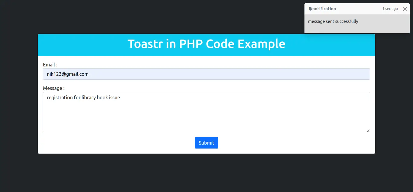 PHP 中的 Toastr 代码示例