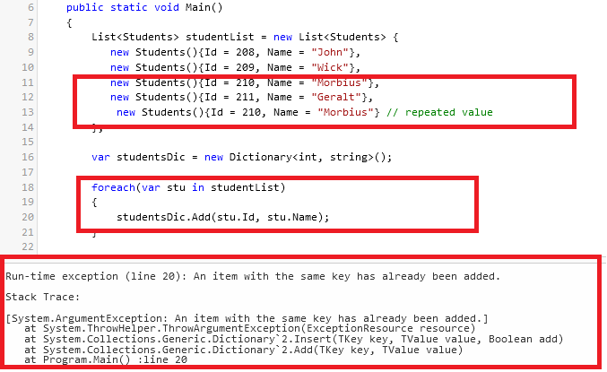 具有相同密钥错误的项目 csharp